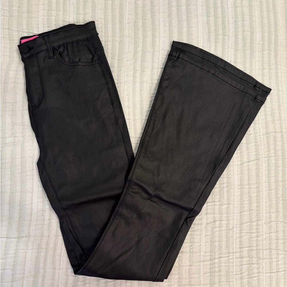 Edikted Luna Faux Leather Flare Jeans